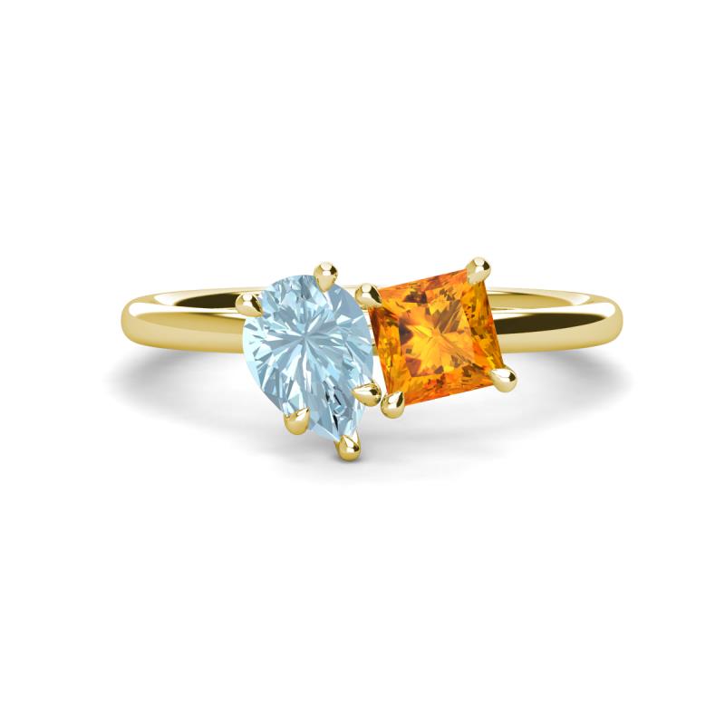 Zoya Pear Shape Aquamarine & Princess Shape Citrine 2 Stone Duo Ring 