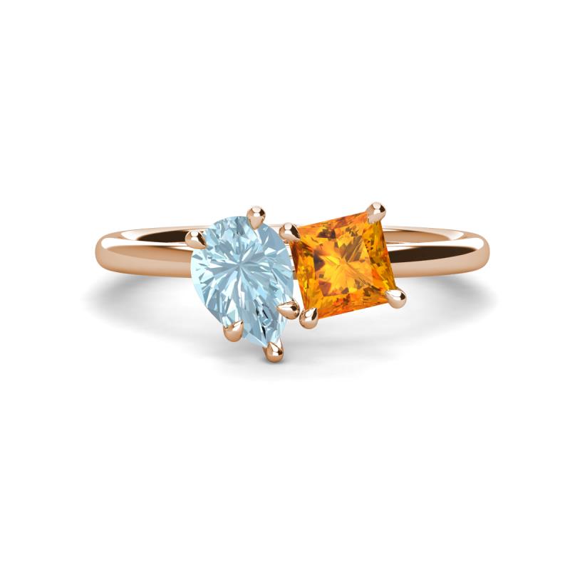 Zoya Pear Shape Aquamarine & Princess Shape Citrine 2 Stone Duo Ring 