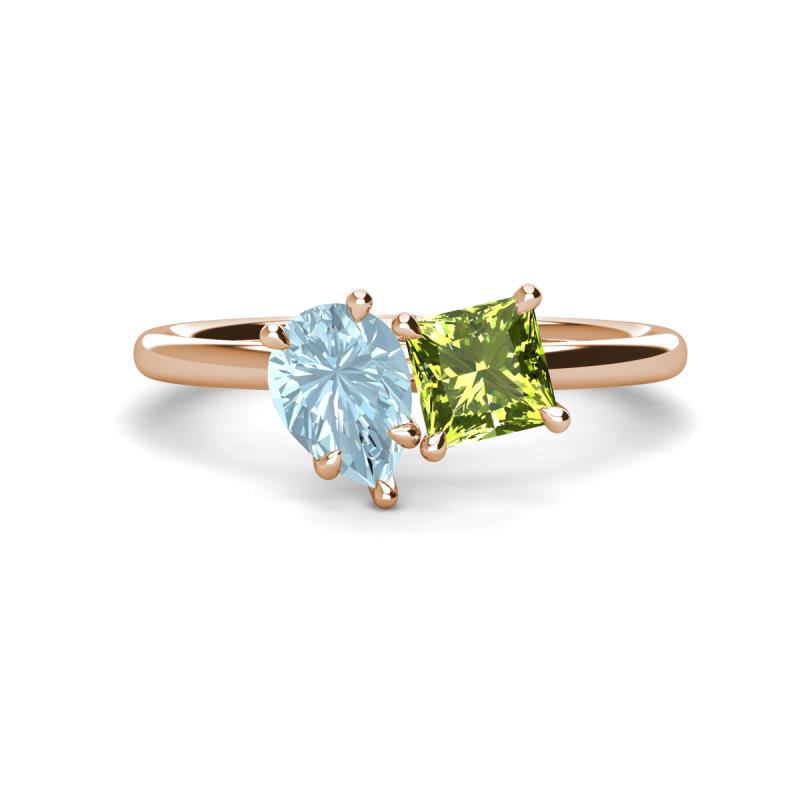 Zoya Pear Shape Aquamarine & Princess Shape Peridot 2 Stone Duo Ring 
