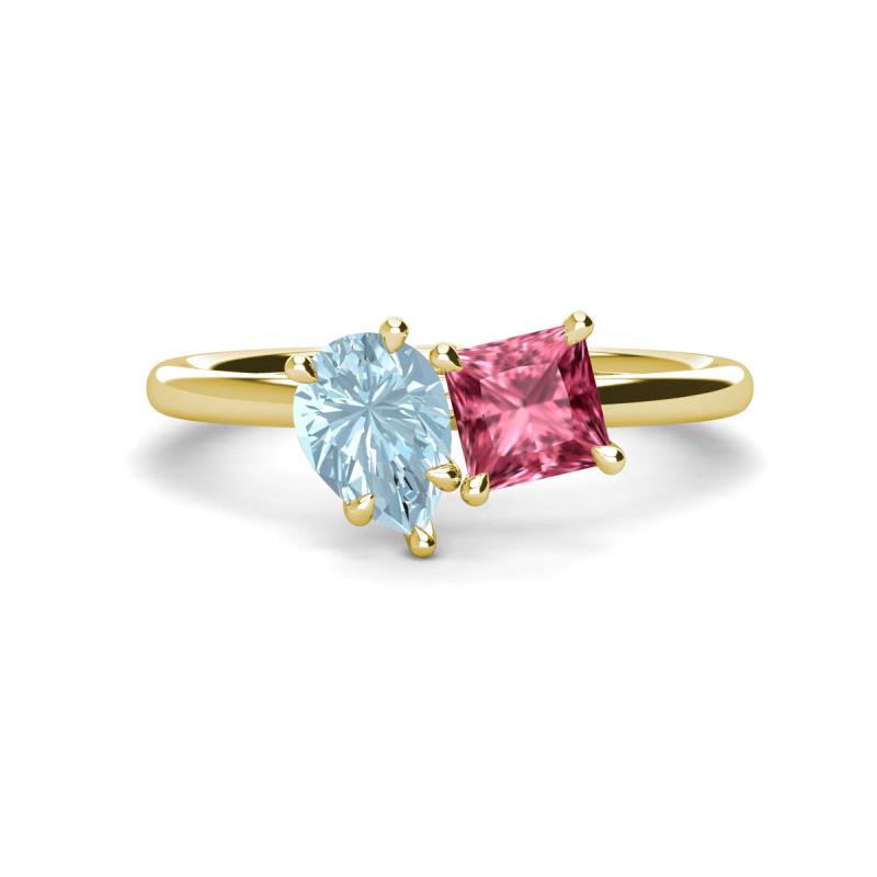 Zoya Pear Shape Aquamarine & Princess Shape Pink Tourmaline 2 Stone Duo Ring 
