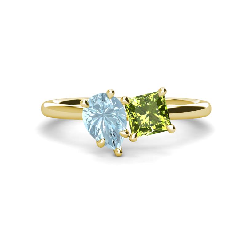 Zoya Pear Shape Aquamarine & Princess Shape Peridot 2 Stone Duo Ring 