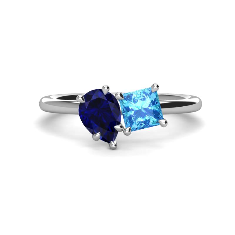 Zoya Pear Shape Blue Sapphire & Princess Shape Blue Topaz 2 Stone Duo Ring 