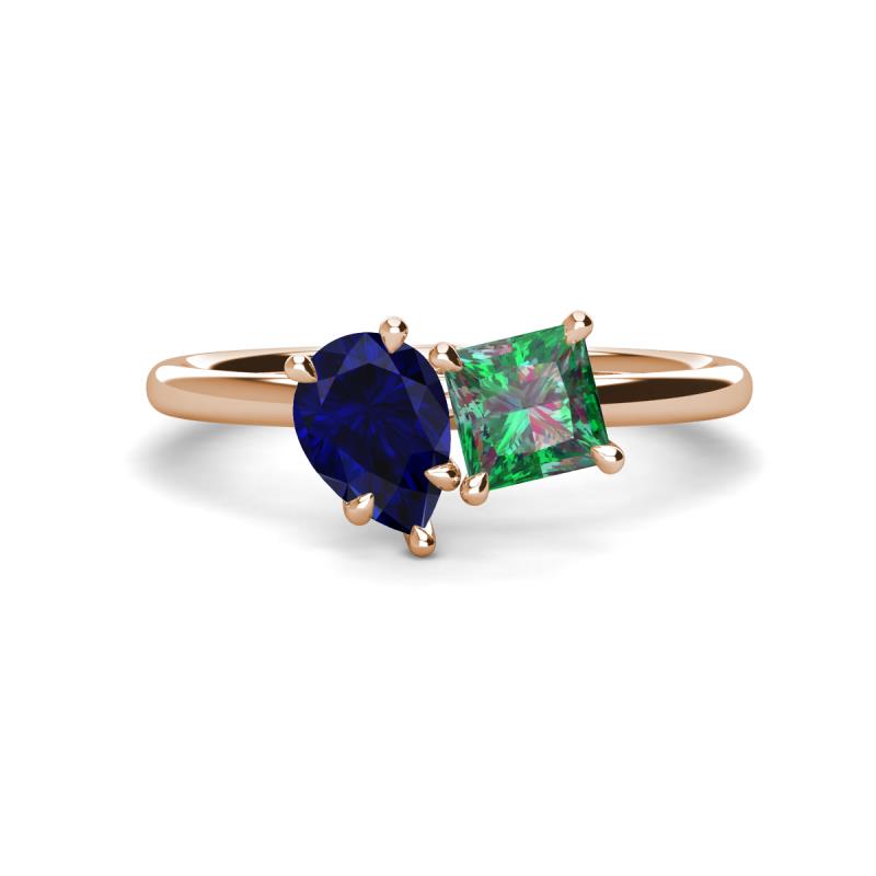 Zoya Pear Shape Blue Sapphire & Princess Shape Lab Created Alexandrite 2 Stone Duo Ring 
