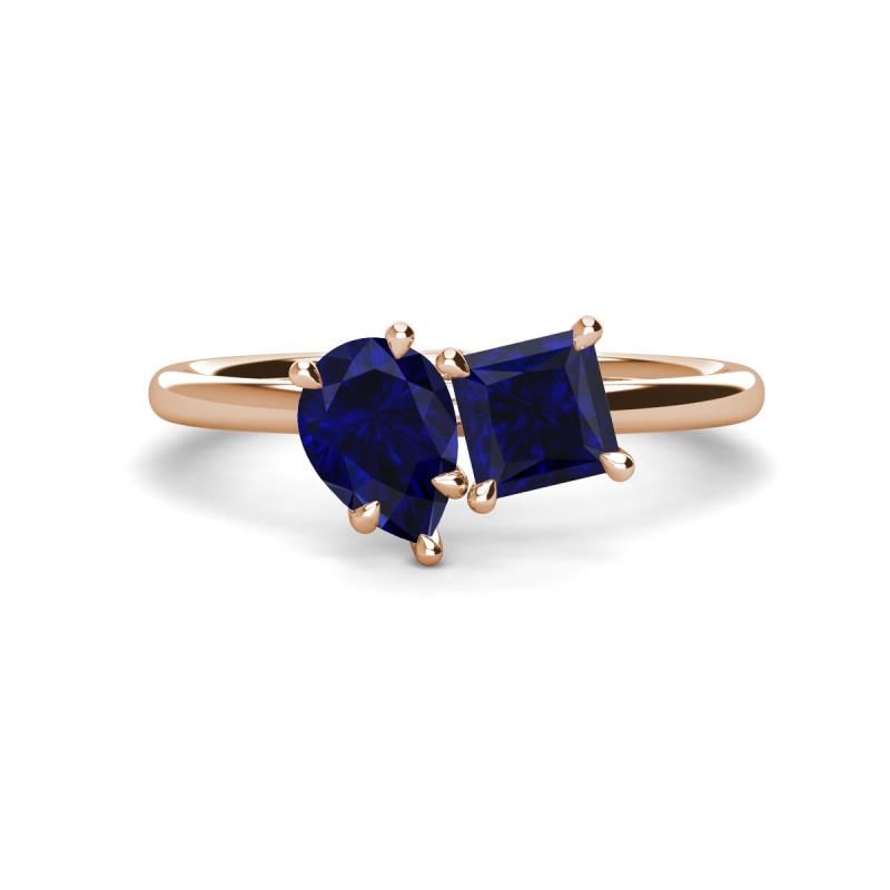 Zoya Pear Shape Blue Sapphire & Princess Shape Lab Created Blue Sapphire 2 Stone Duo Ring 
