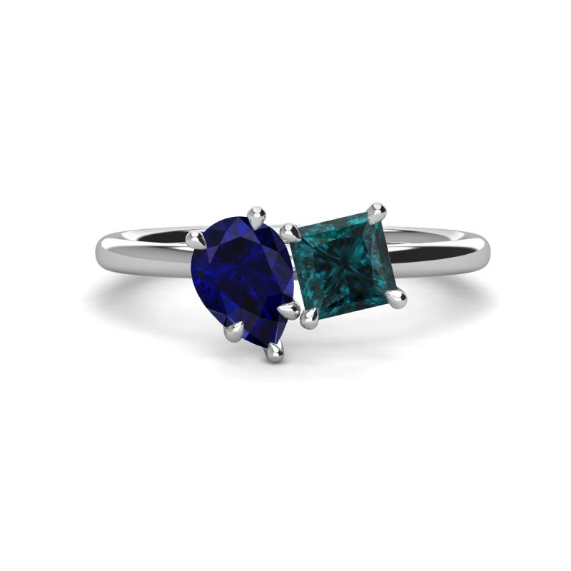 Zoya Pear Shape Blue Sapphire & Princess Shape London Blue Topaz 2 Stone Duo Ring 