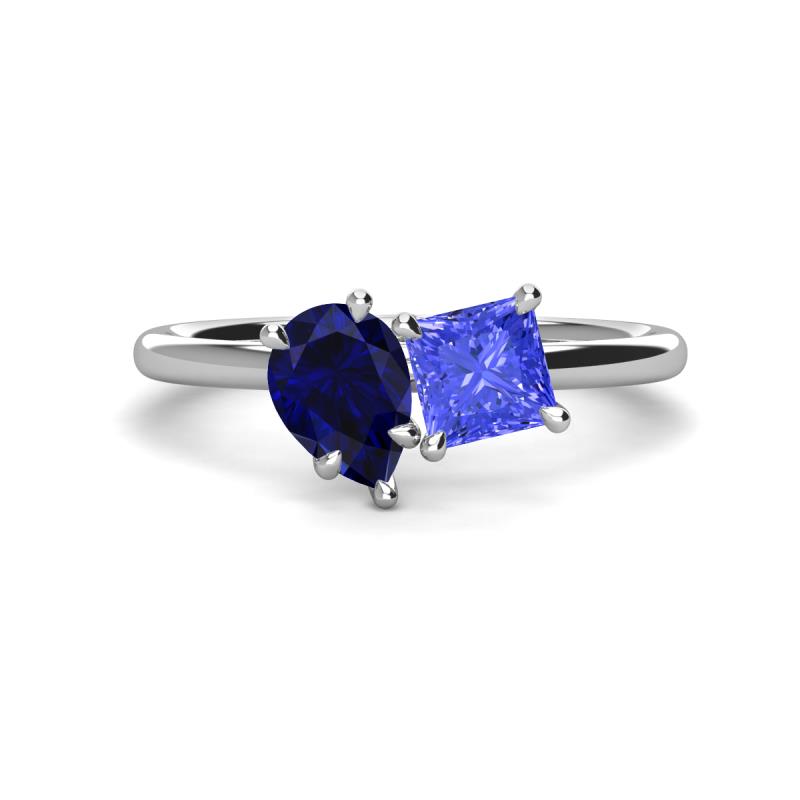 Zoya Pear Shape Blue Sapphire & Princess Shape Tanzanite 2 Stone Duo Ring 