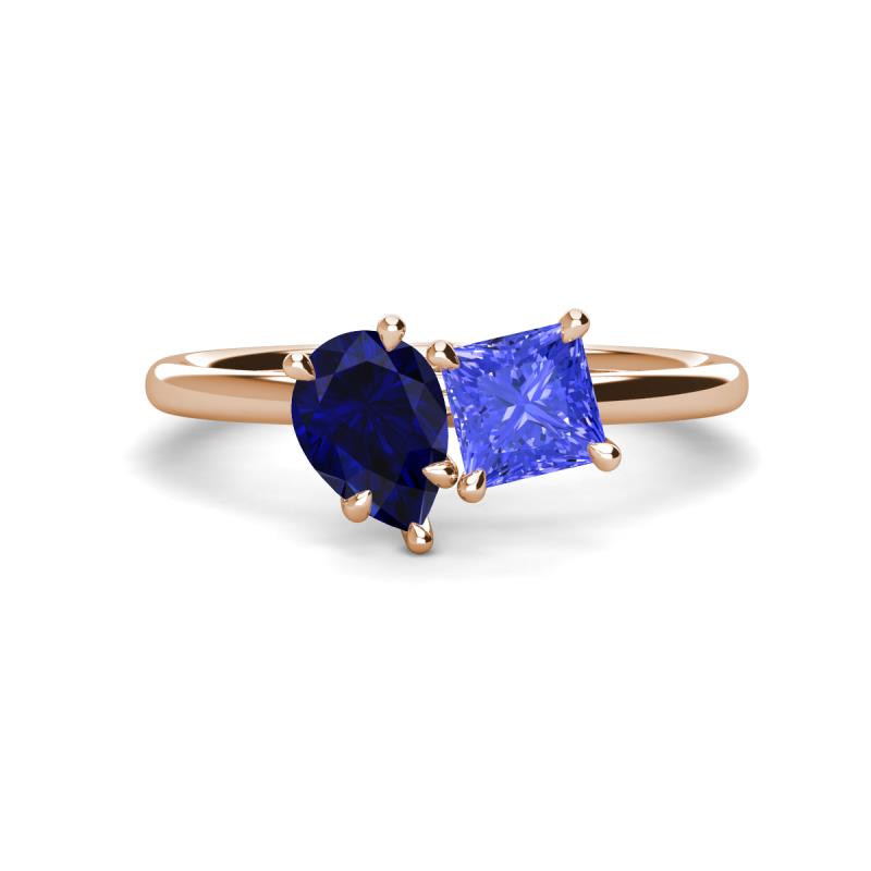 Zoya Pear Shape Blue Sapphire & Princess Shape Tanzanite 2 Stone Duo Ring 