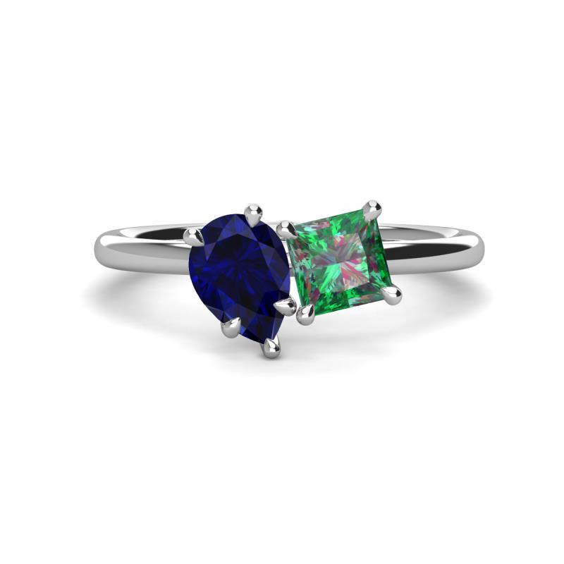 Zoya Pear Shape Blue Sapphire & Princess Shape Lab Created Alexandrite 2 Stone Duo Ring 