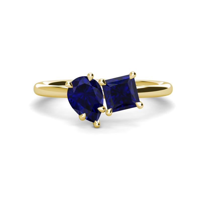Zoya Pear Shape Blue Sapphire & Princess Shape Lab Created Blue Sapphire 2 Stone Duo Ring 