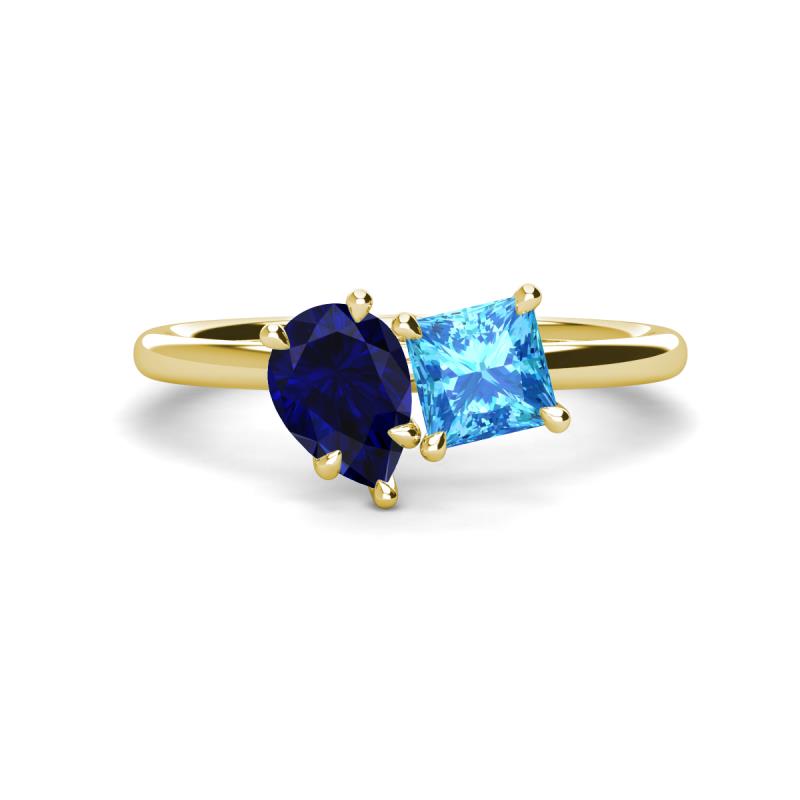 Zoya Pear Shape Blue Sapphire & Princess Shape Blue Topaz 2 Stone Duo Ring 