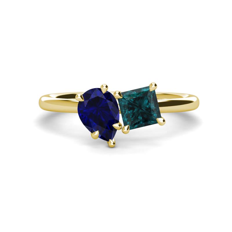 Zoya Pear Shape Blue Sapphire & Princess Shape London Blue Topaz 2 Stone Duo Ring 