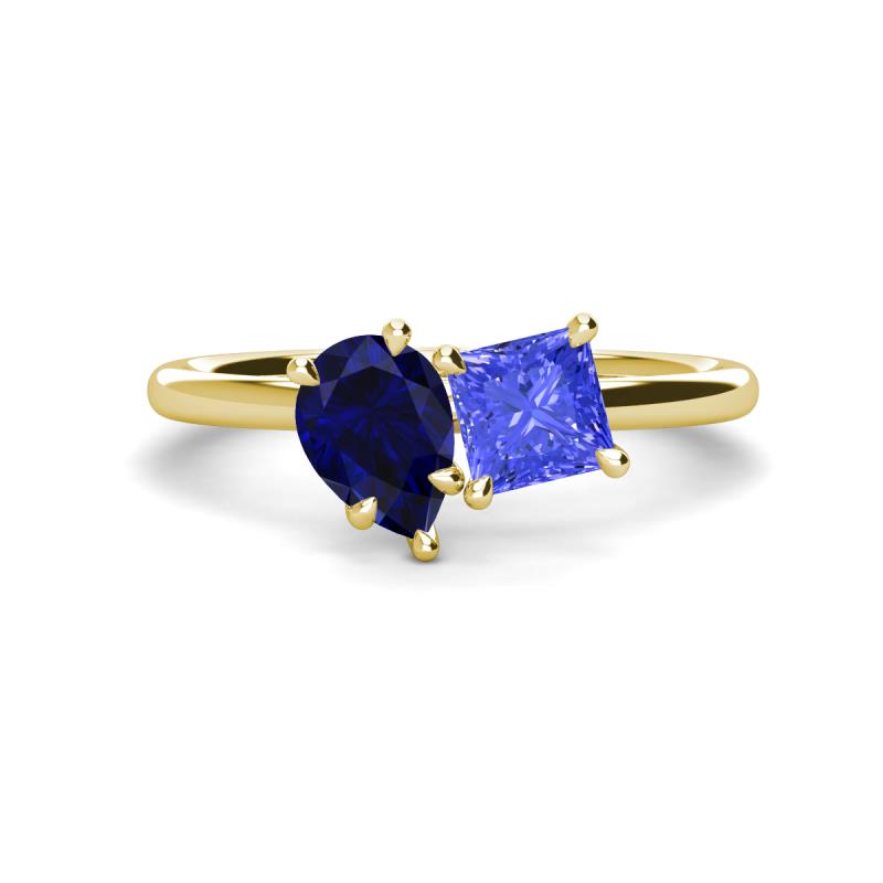 Zoya Pear Shape Blue Sapphire & Princess Shape Tanzanite 2 Stone Duo Ring 