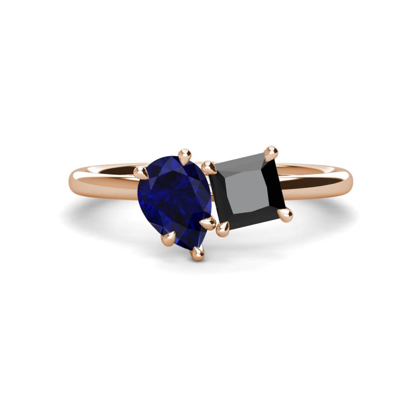 Zoya Pear Shape Blue Sapphire & Princess Shape Black Diamond 2 Stone Duo Ring 