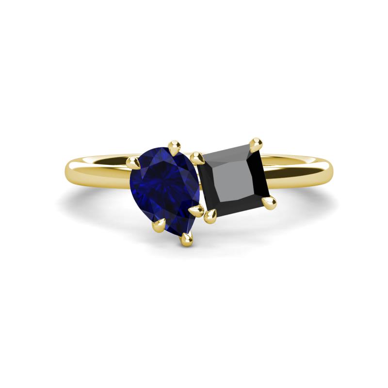 Zoya Pear Shape Blue Sapphire & Princess Shape Black Diamond 2 Stone Duo Ring 