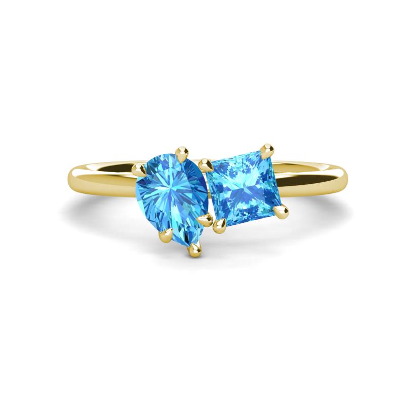 Zoya Pear & Princess Shape Blue Topaz 2 Stone Duo Ring 