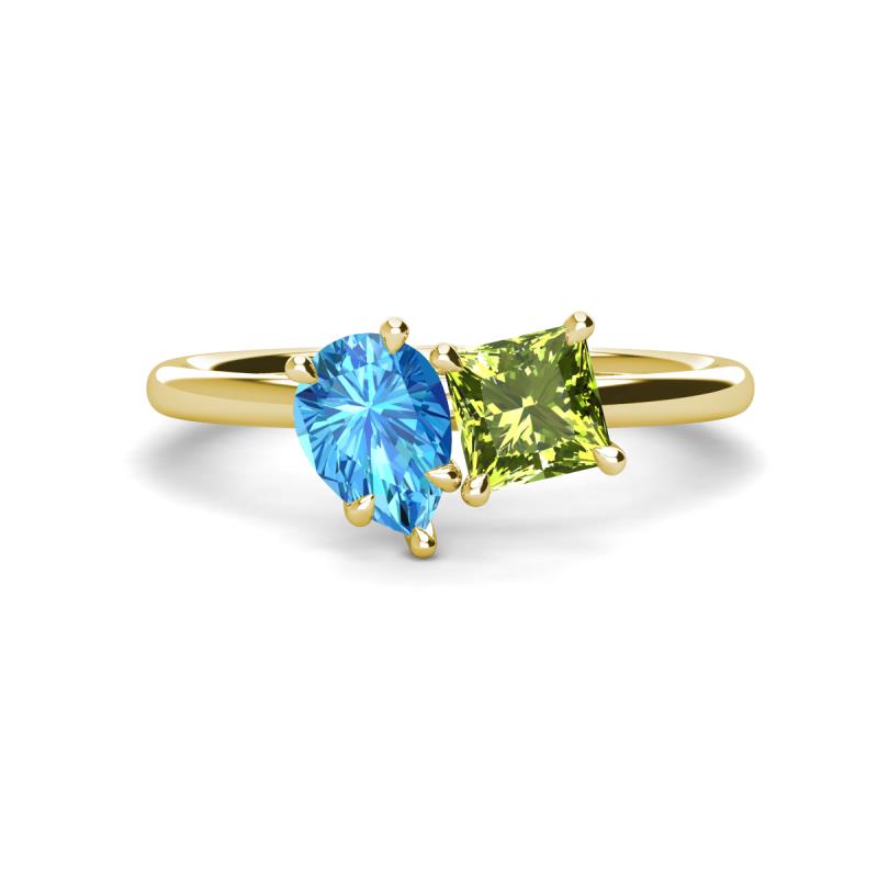 Zoya Pear Shape Blue Topaz & Princess Shape Peridot 2 Stone Duo Ring 