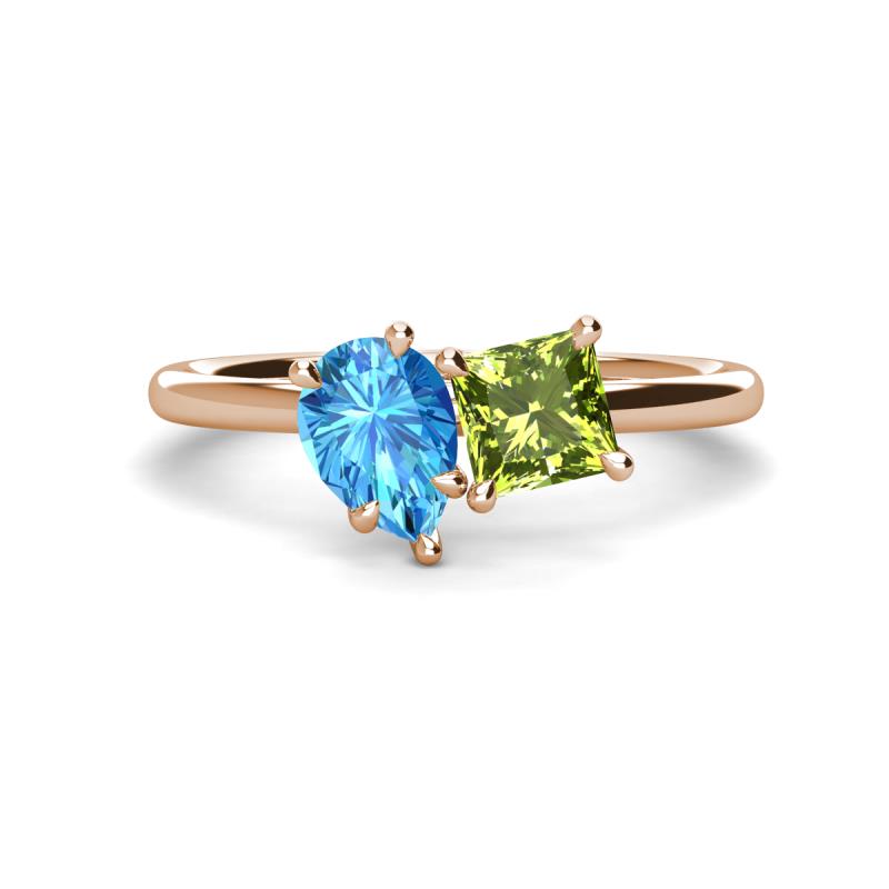 Zoya Pear Shape Blue Topaz & Princess Shape Peridot 2 Stone Duo Ring 