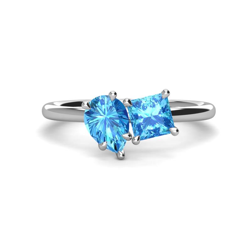 Zoya Pear & Princess Shape Blue Topaz 2 Stone Duo Ring 