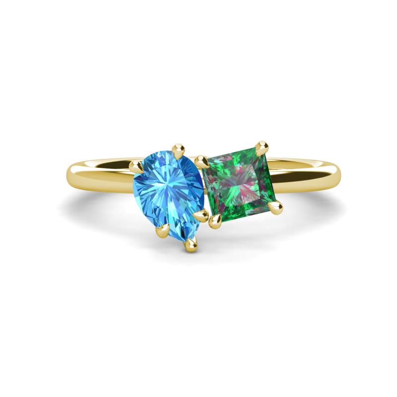 Zoya Pear Shape Blue Topaz & Princess Shape Lab Created Alexandrite 2 Stone Duo Ring 