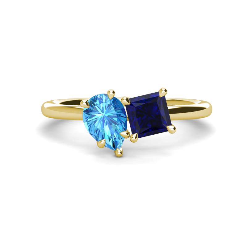 Zoya Pear Shape Blue Topaz & Princess Shape Lab Created Blue Sapphire 2 Stone Duo Ring 
