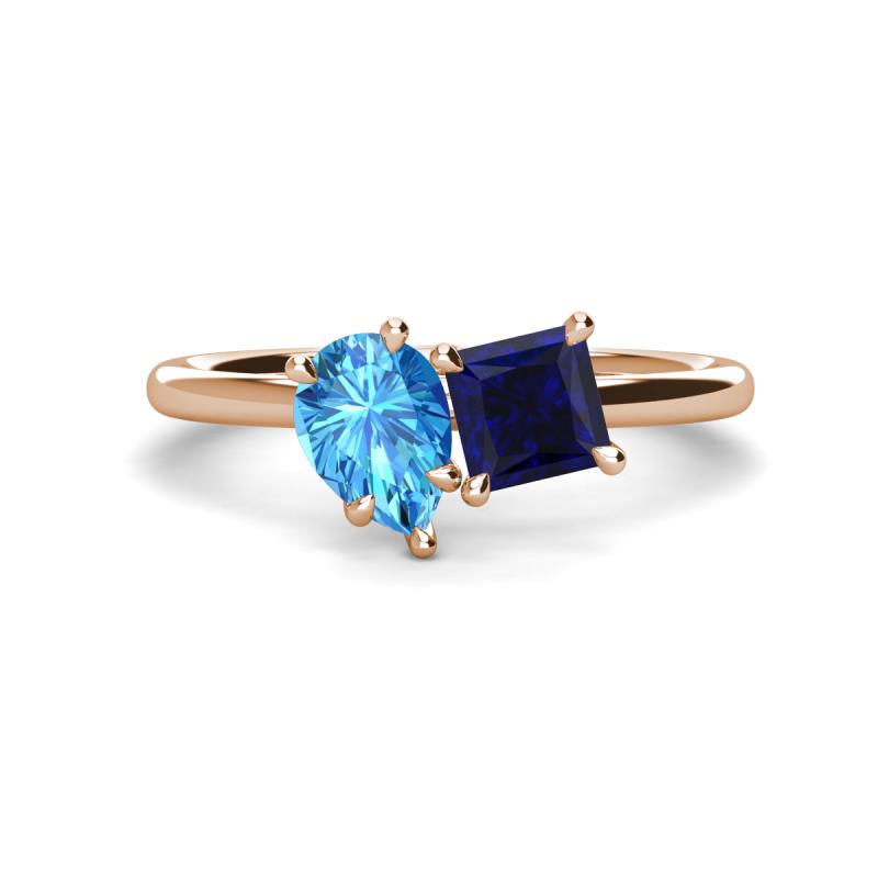 Zoya Pear Shape Blue Topaz & Princess Shape Lab Created Blue Sapphire 2 Stone Duo Ring 