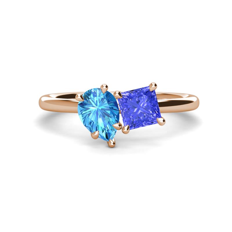 Zoya Pear Shape Blue Topaz & Princess Shape Tanzanite 2 Stone Duo Ring 