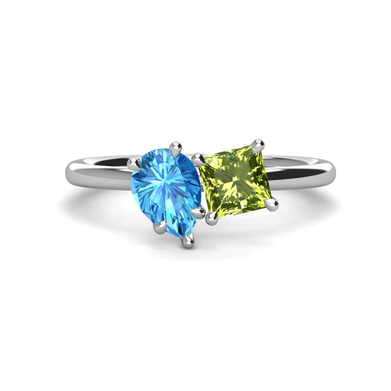 Zoya Pear Shape Blue Topaz & Princess Shape Peridot 2 Stone Duo Ring 