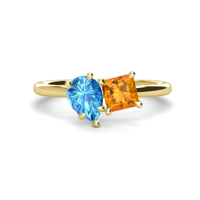 Zoya Pear Shape Blue Topaz & Princess Shape Citrine 2 Stone Duo Ring 