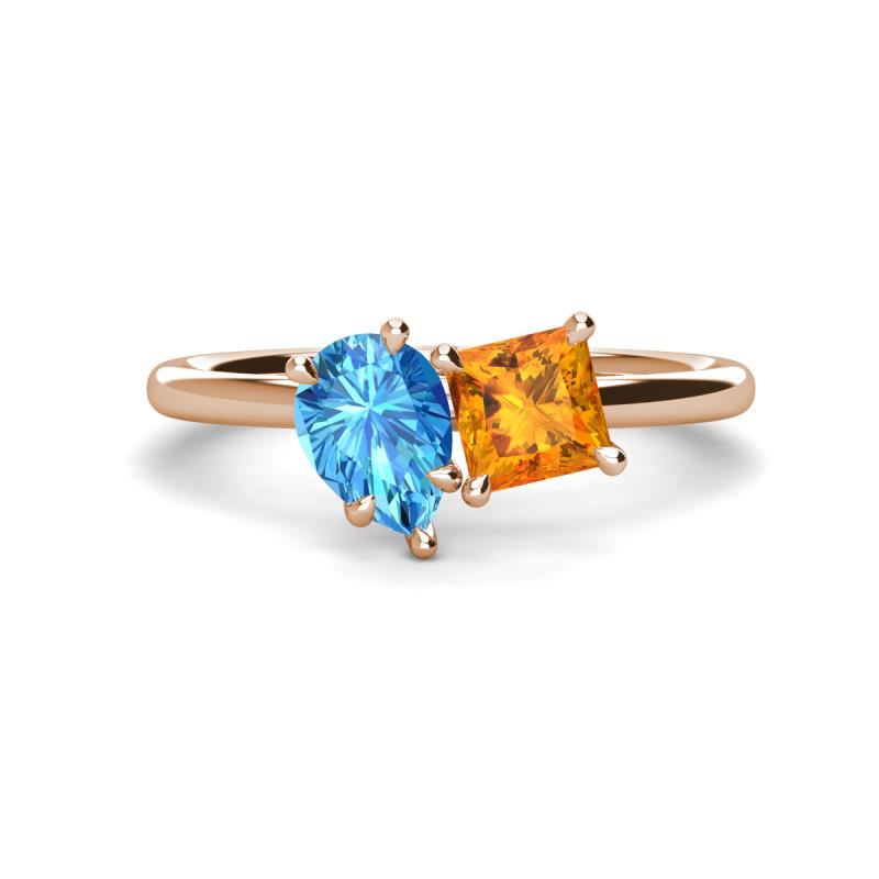 Zoya Pear Shape Blue Topaz & Princess Shape Citrine 2 Stone Duo Ring 