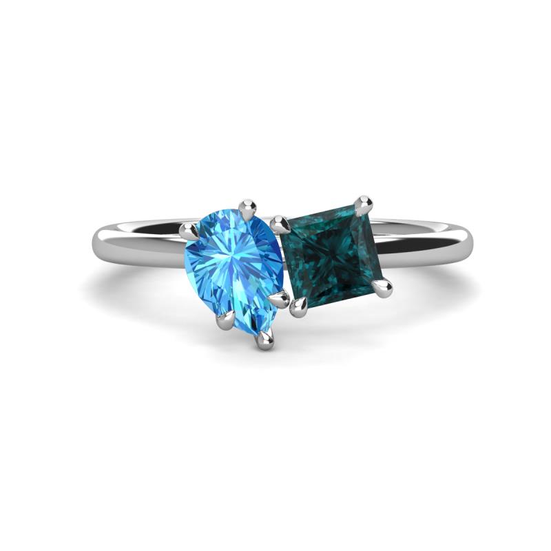 Zoya Pear Shape Blue Topaz & Princess Shape London Blue Topaz 2 Stone Duo Ring 