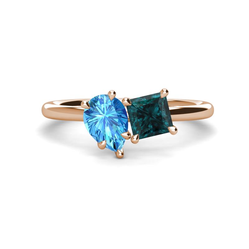 Zoya Pear Shape Blue Topaz & Princess Shape London Blue Topaz 2 Stone Duo Ring 