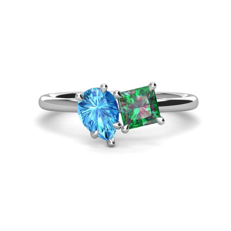 Zoya Pear Shape Blue Topaz & Princess Shape Lab Created Alexandrite 2 Stone Duo Ring 