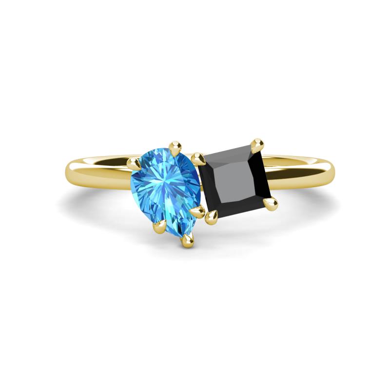 Zoya Pear Shape Blue Topaz & Princess Shape Black Diamond 2 Stone Duo Ring 