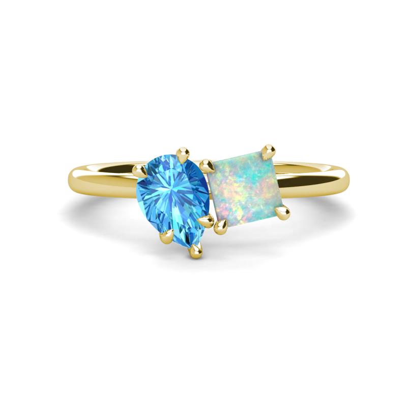 Zoya Pear Shape Blue Topaz & Princess Shape Lab Created Opal 2 Stone Duo Ring 