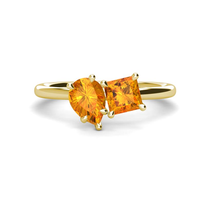 Zoya Pear & Princess Shape Citrine 2 Stone Duo Ring 