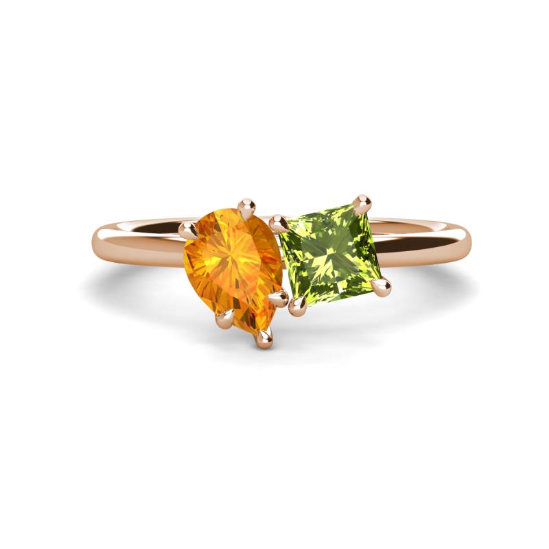 Zoya Pear Shape Citrine & Princess Shape Peridot 2 Stone Duo Ring 