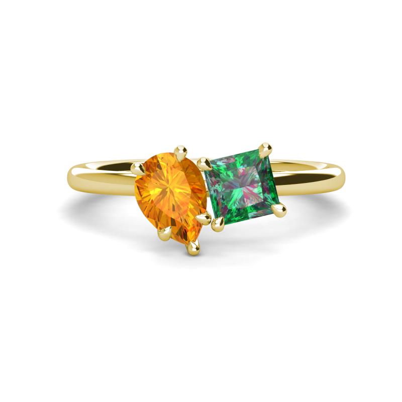 Zoya Pear Shape Citrine & Princess Shape Lab Created Alexandrite 2 Stone Duo Ring 