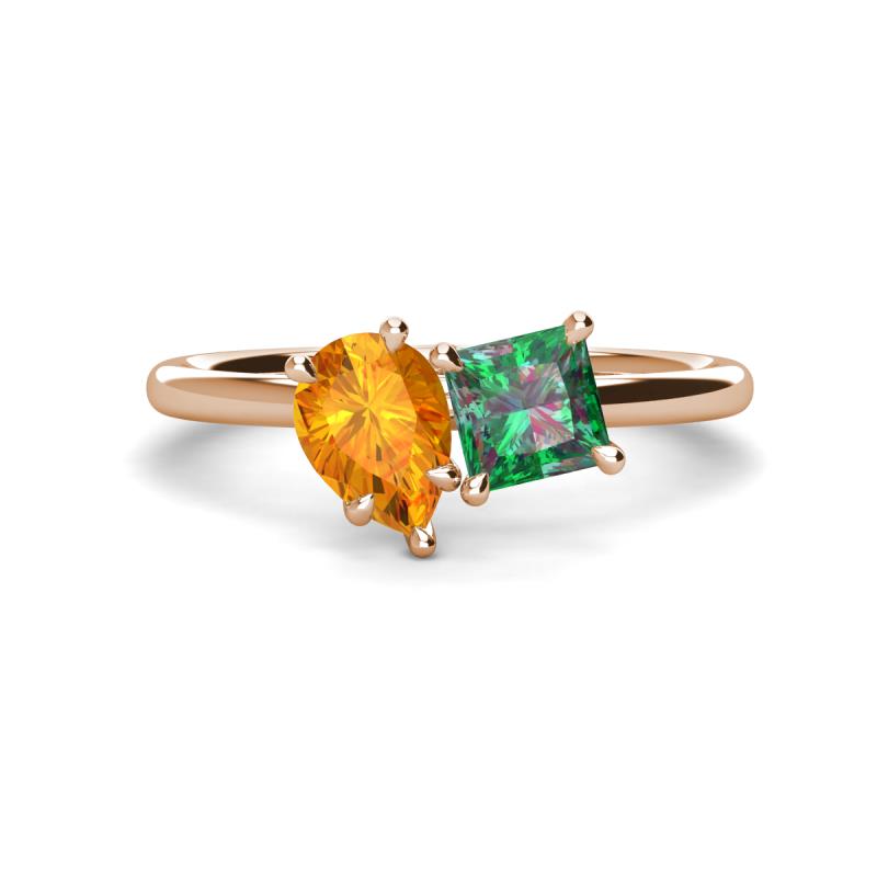 Zoya Pear Shape Citrine & Princess Shape Lab Created Alexandrite 2 Stone Duo Ring 