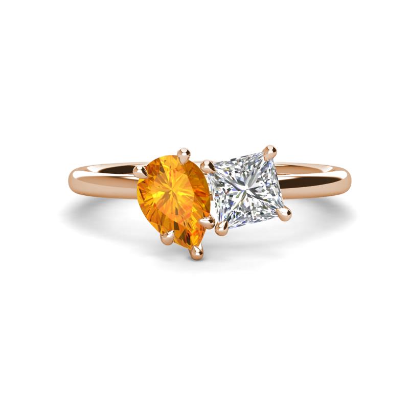 Zoya Pear Shape Citrine & Princess Shape Forever Brilliant Moissanite 2 Stone Duo Ring 