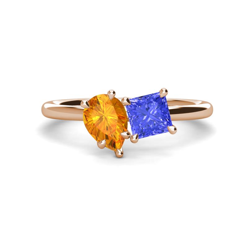 Zoya Pear Shape Citrine & Princess Shape Tanzanite 2 Stone Duo Ring 