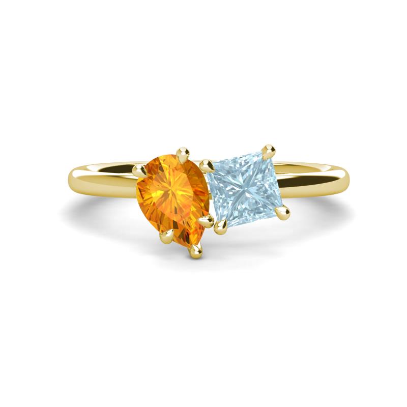 Zoya Pear Shape Citrine & Princess Shape Aquamarine 2 Stone Duo Ring 