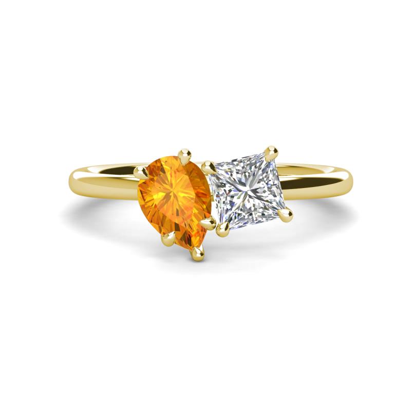 Zoya Pear Shape Citrine & Princess Shape Forever One Moissanite 2 Stone Duo Ring 