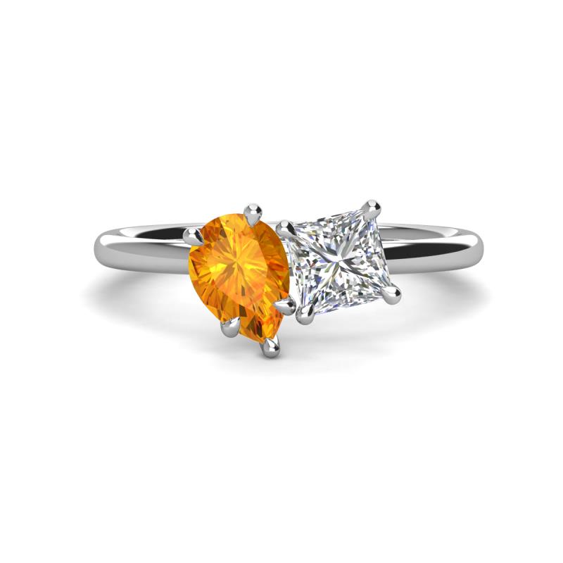 Zoya Pear Shape Citrine & Princess Shape Certified Lab Grown Diamond 2 Stone Duo Ring 
