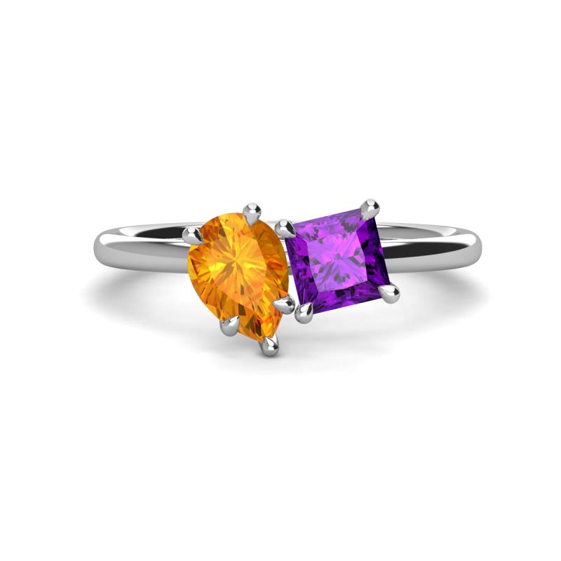 Zoya Pear Shape Citrine & Princess Shape Amethyst 2 Stone Duo Ring 