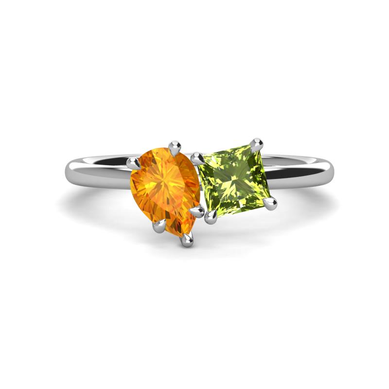 Zoya Pear Shape Citrine & Princess Shape Peridot 2 Stone Duo Ring 