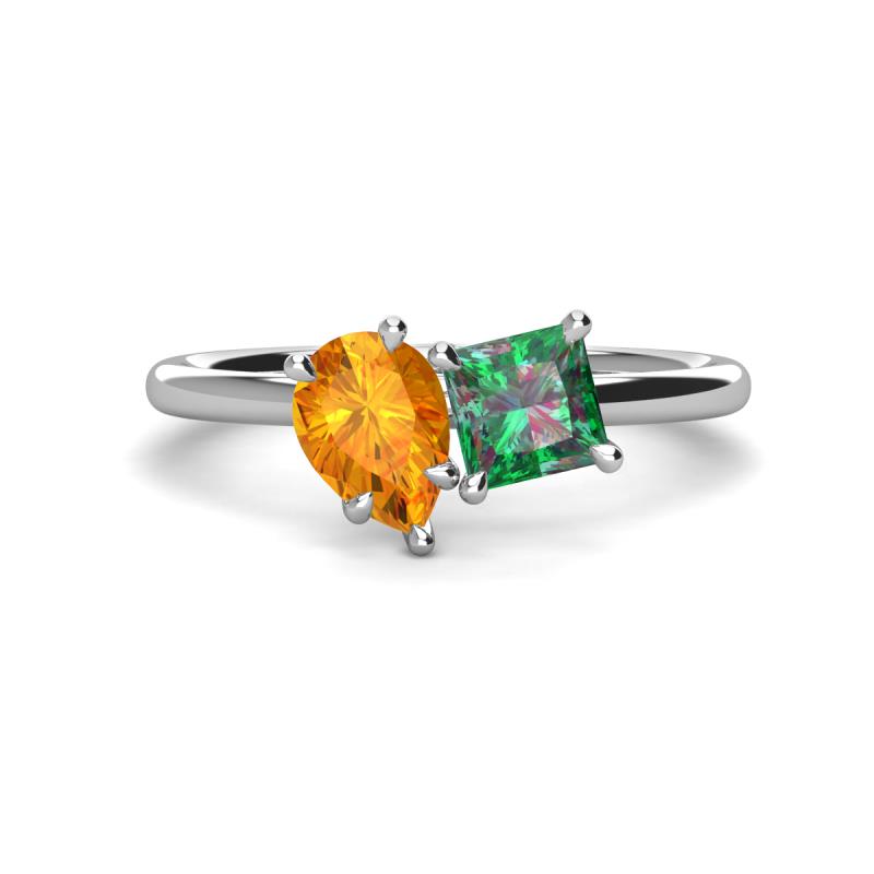 Zoya Pear Shape Citrine & Princess Shape Lab Created Alexandrite 2 Stone Duo Ring 