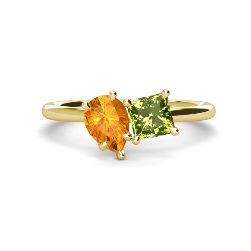 Zoya Pear Shape Citrine & Princess Shape Peridot 2 Stone Duo Ring 
