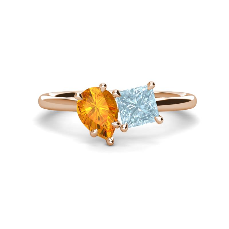 Zoya Pear Shape Citrine & Princess Shape Aquamarine 2 Stone Duo Ring 