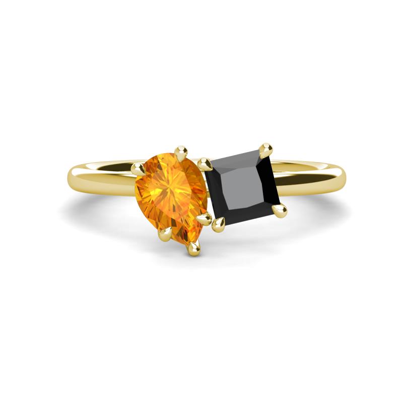 Zoya Pear Shape Citrine & Princess Shape Black Diamond 2 Stone Duo Ring 