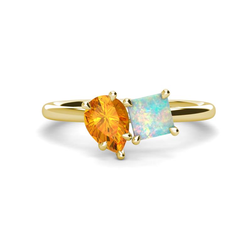 Zoya Pear Shape Citrine & Princess Shape Lab Created Opal 2 Stone Duo Ring 